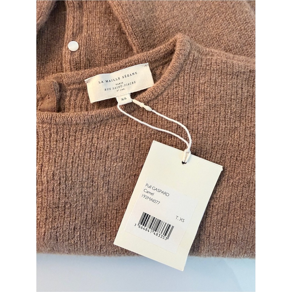 Sezane Gaspard Button-Back Cardigan in Camel Brown Size XS NWT - Picture 3 of 6